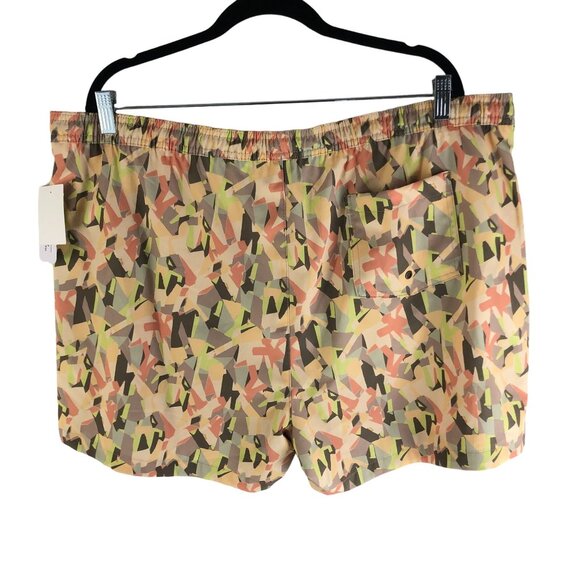 Open Edit Repreve Mens Geometric Print Swim Shorts Mesh Liner Beige Multi XXL - Picture 2 of 4